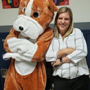 Ms. Allen with our bulldog mascot